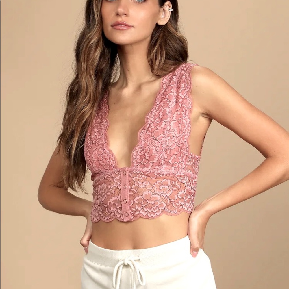 NWT Free People Heartbreaker Dusty Rose Button-Front Lace Brami